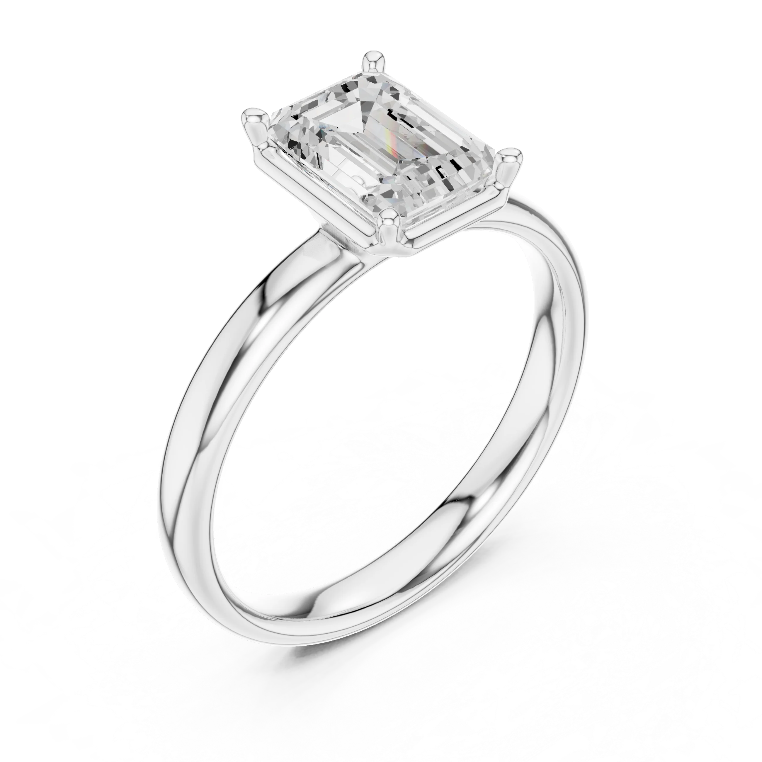 Emerald Diamond Solitaire Engagement Ring