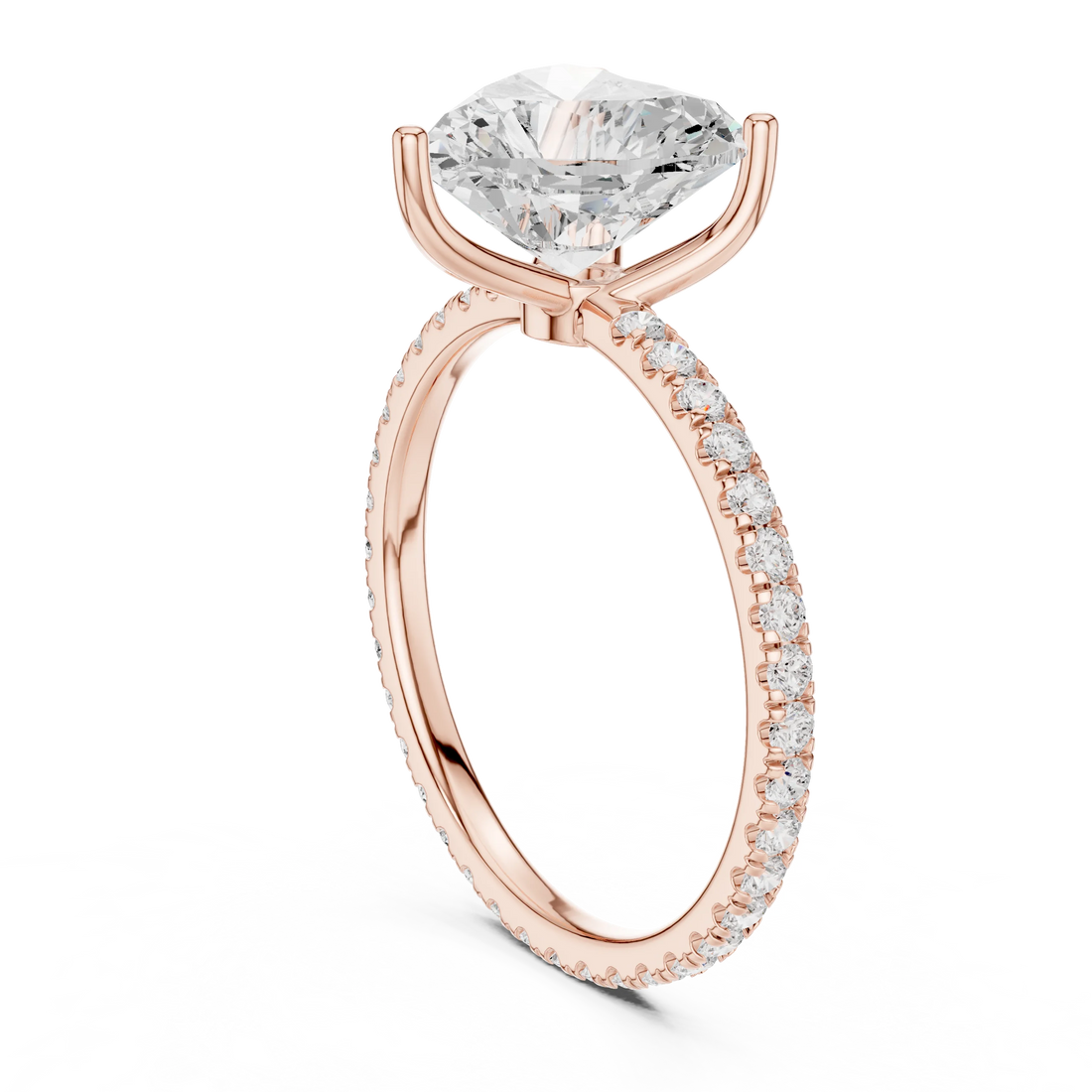 Heart Shape Diamond Pave Band Engagement Ring