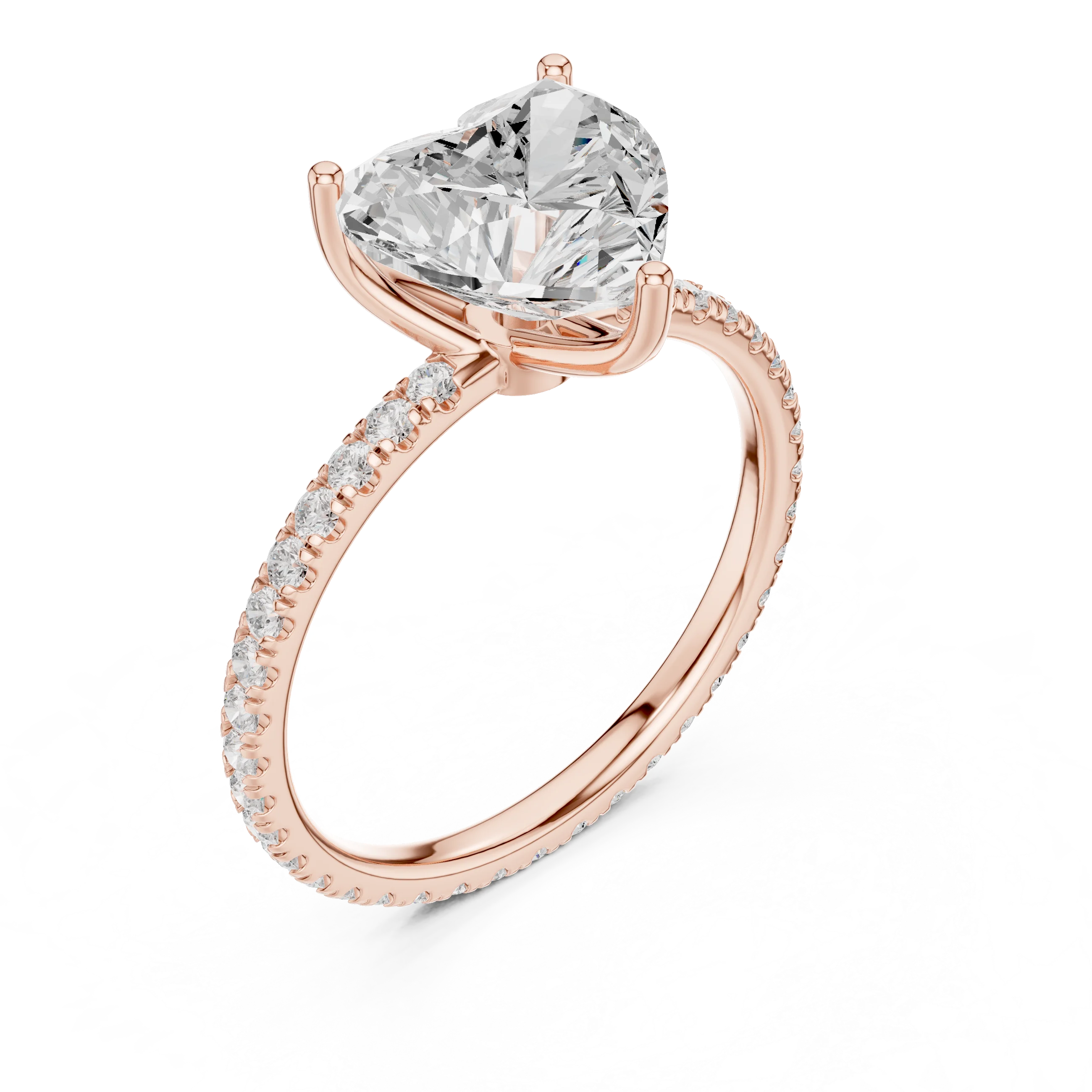 Heart Shape Diamond Pave Band Engagement Ring