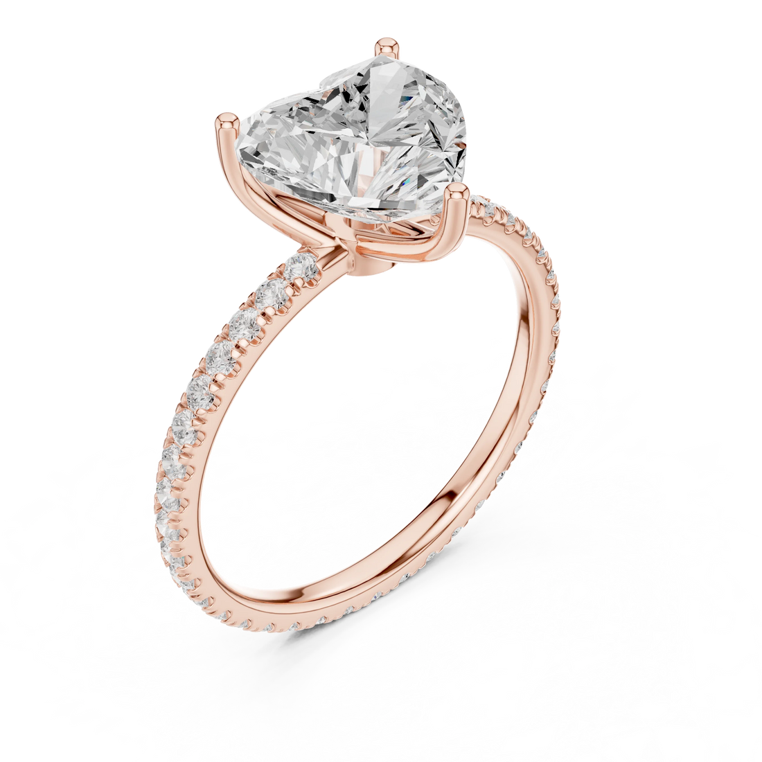Heart Shape Diamond Pave Band Engagement Ring