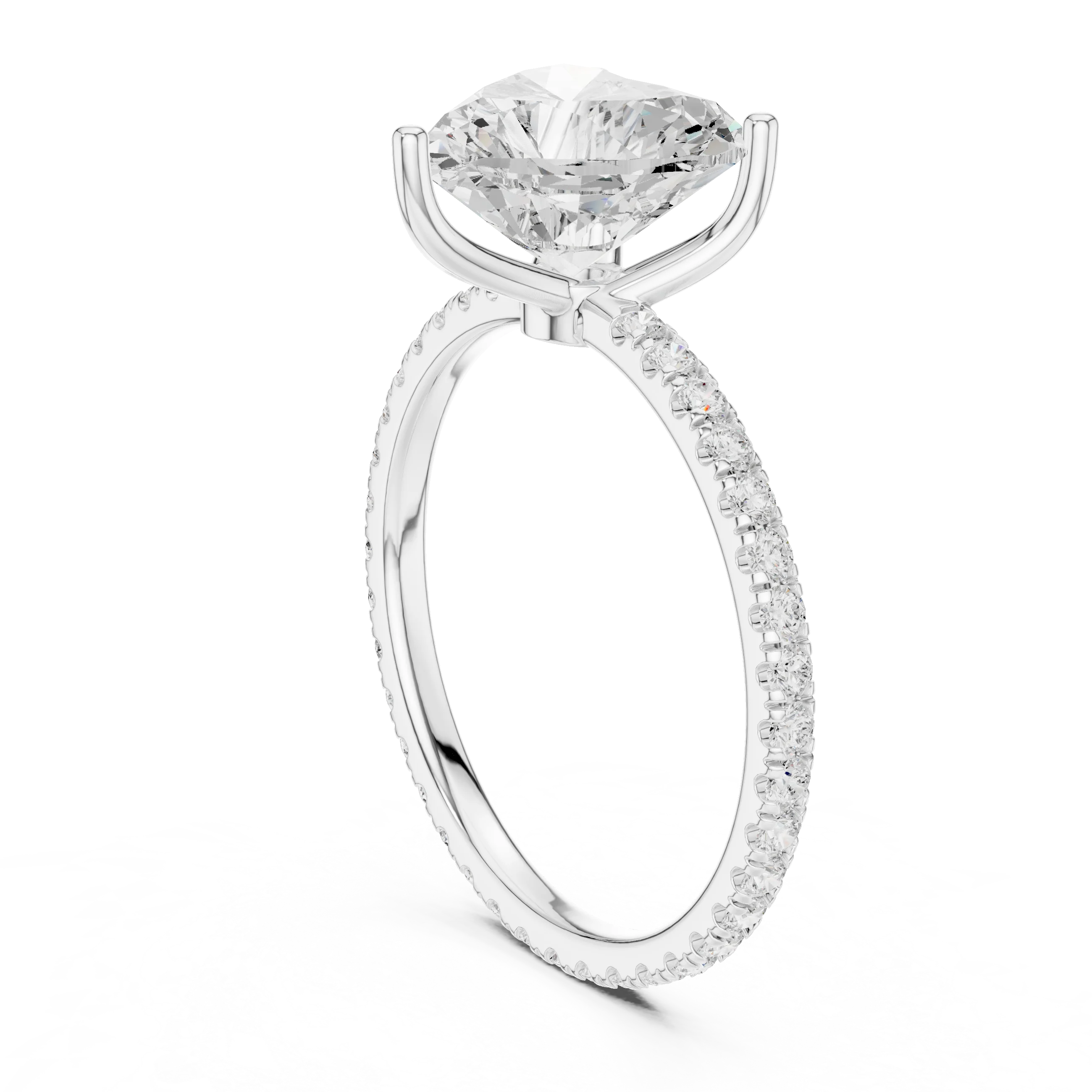 Heart Shape Diamond Pave Band Engagement Ring