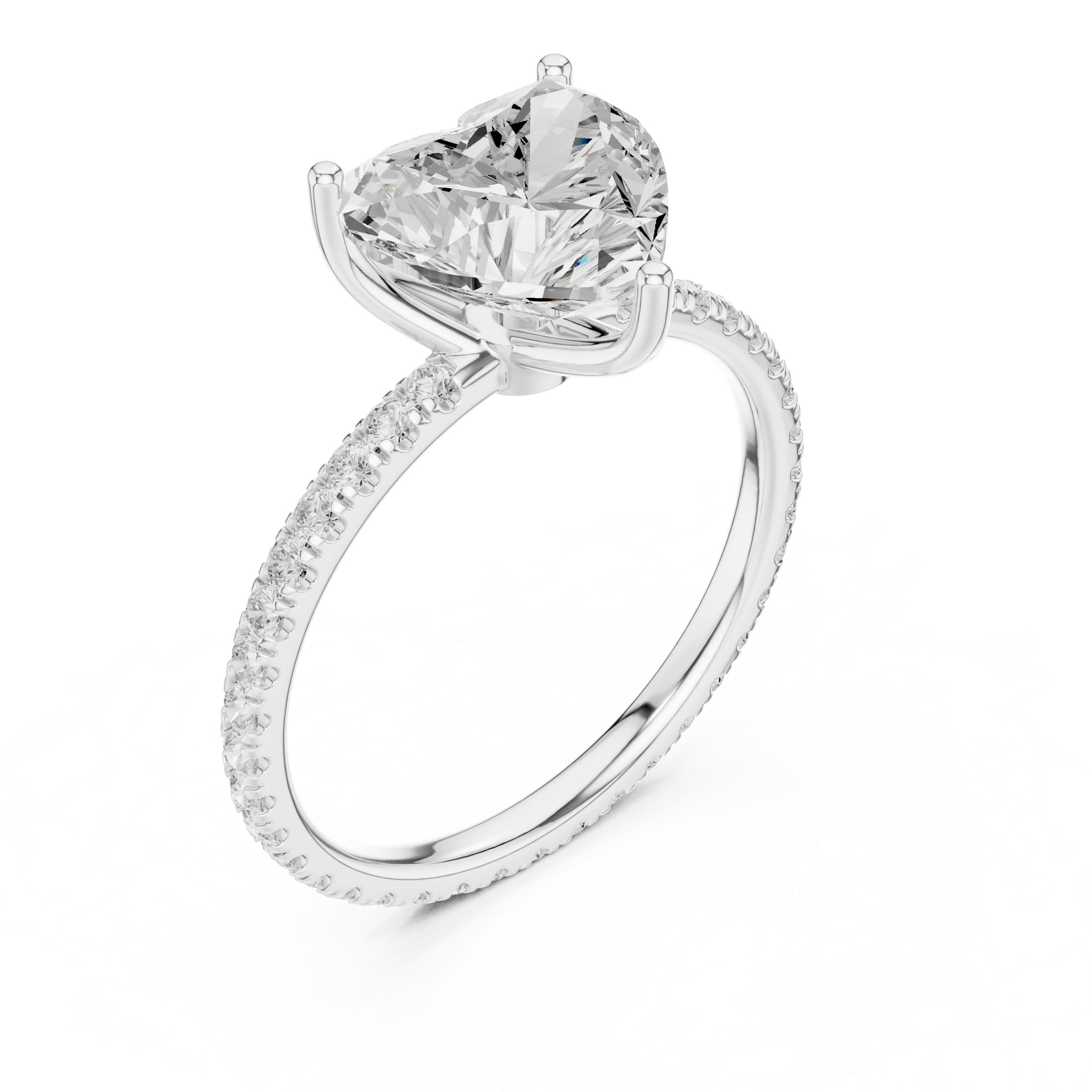 Heart Shape Diamond Pave Band Engagement Ring