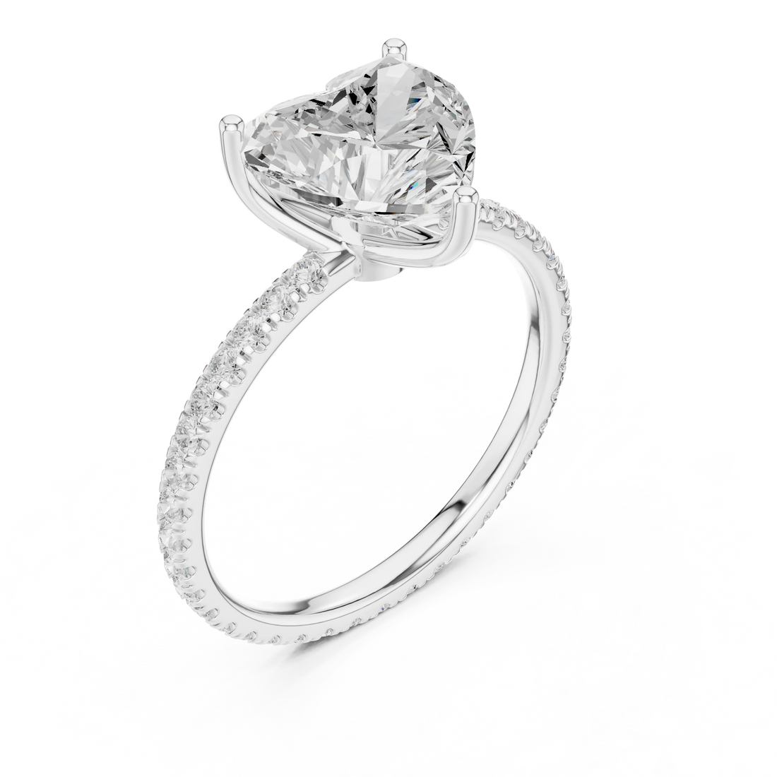 Heart Shape Diamond Pave Band Engagement Ring