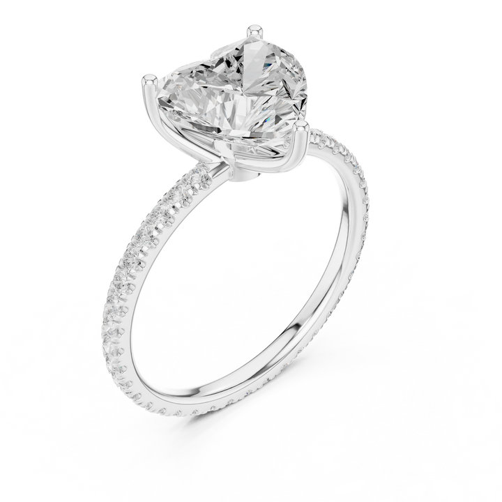 Heart Shape Diamond Pave Band Engagement Ring