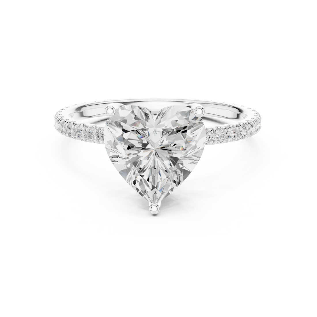 Heart Shape Diamond Pave Band Engagement Ring