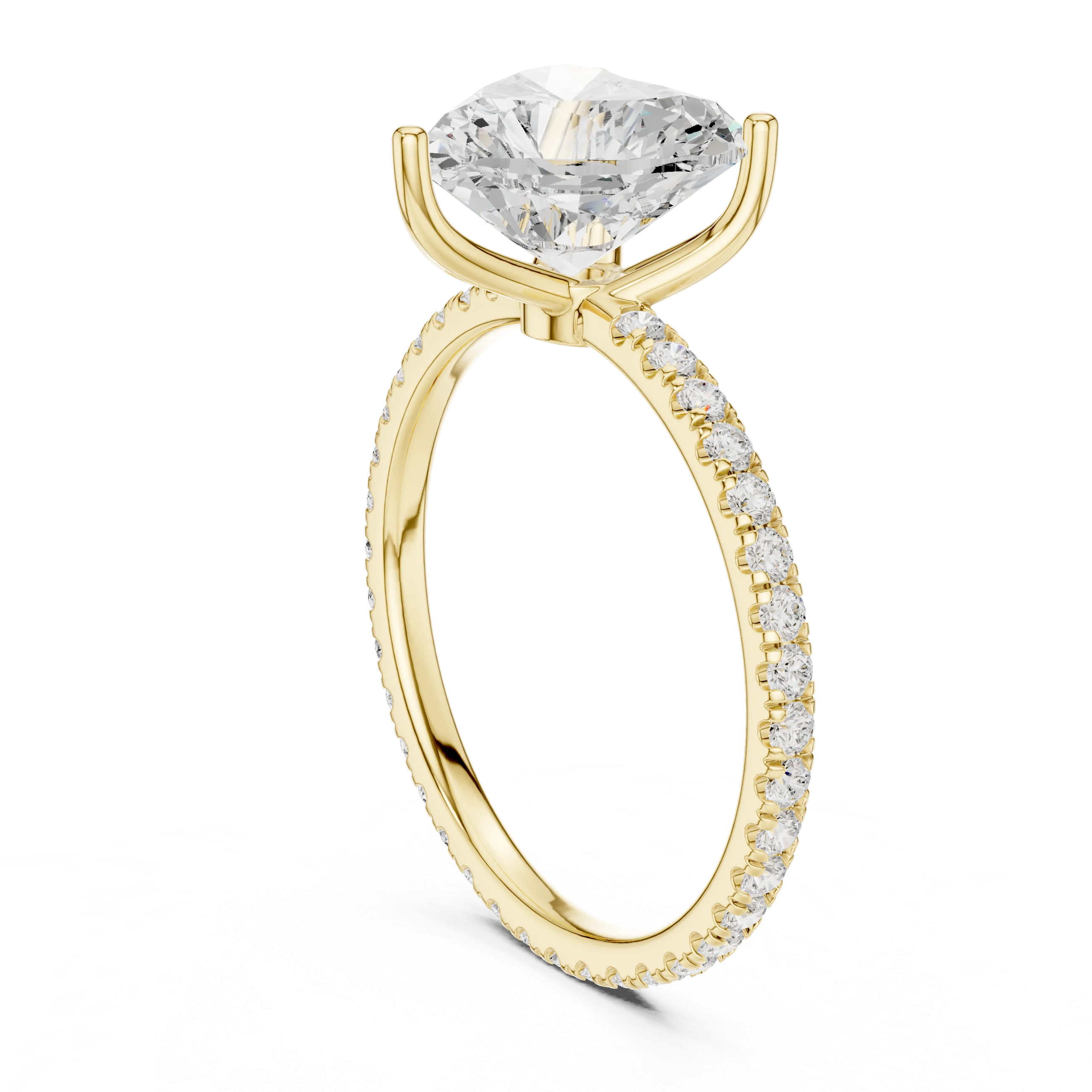 Heart Shape Diamond Pave Band Engagement Ring