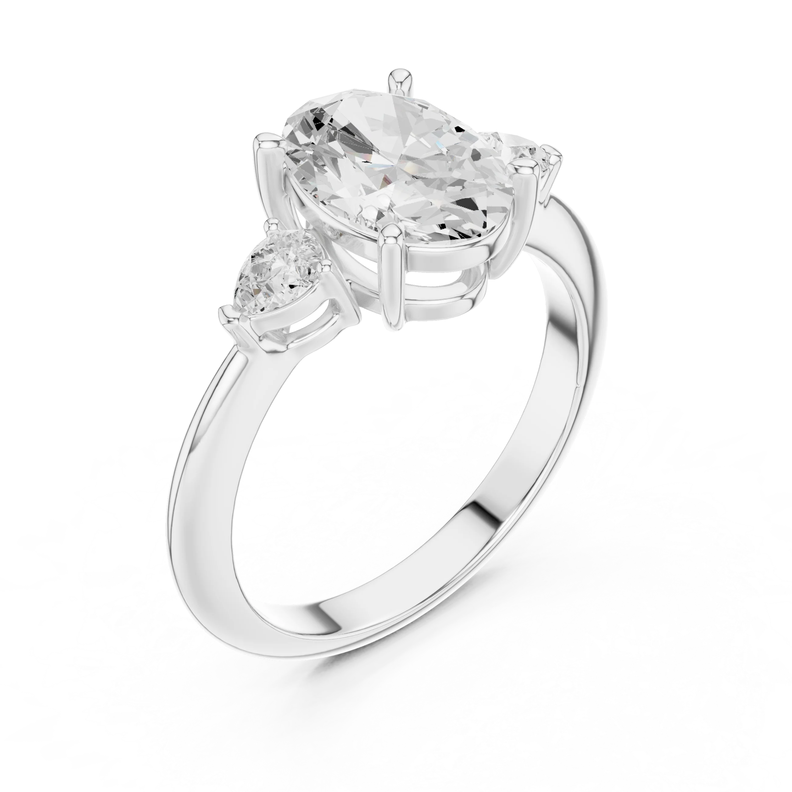 Oval Diamond Solitaire Engagement Ring with Hidden Side Accent