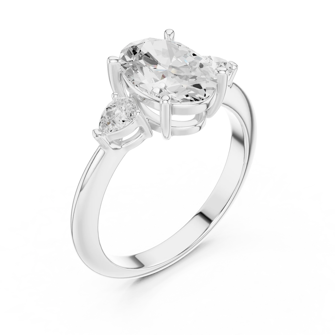 Oval Diamond Solitaire Engagement Ring with Hidden Side Accent
