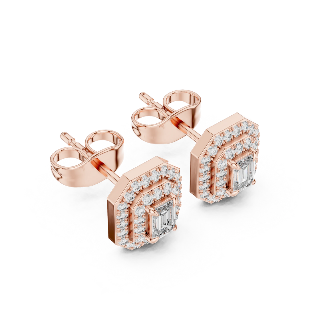 Imperial Emerald Halo Diamond Stud Earrings