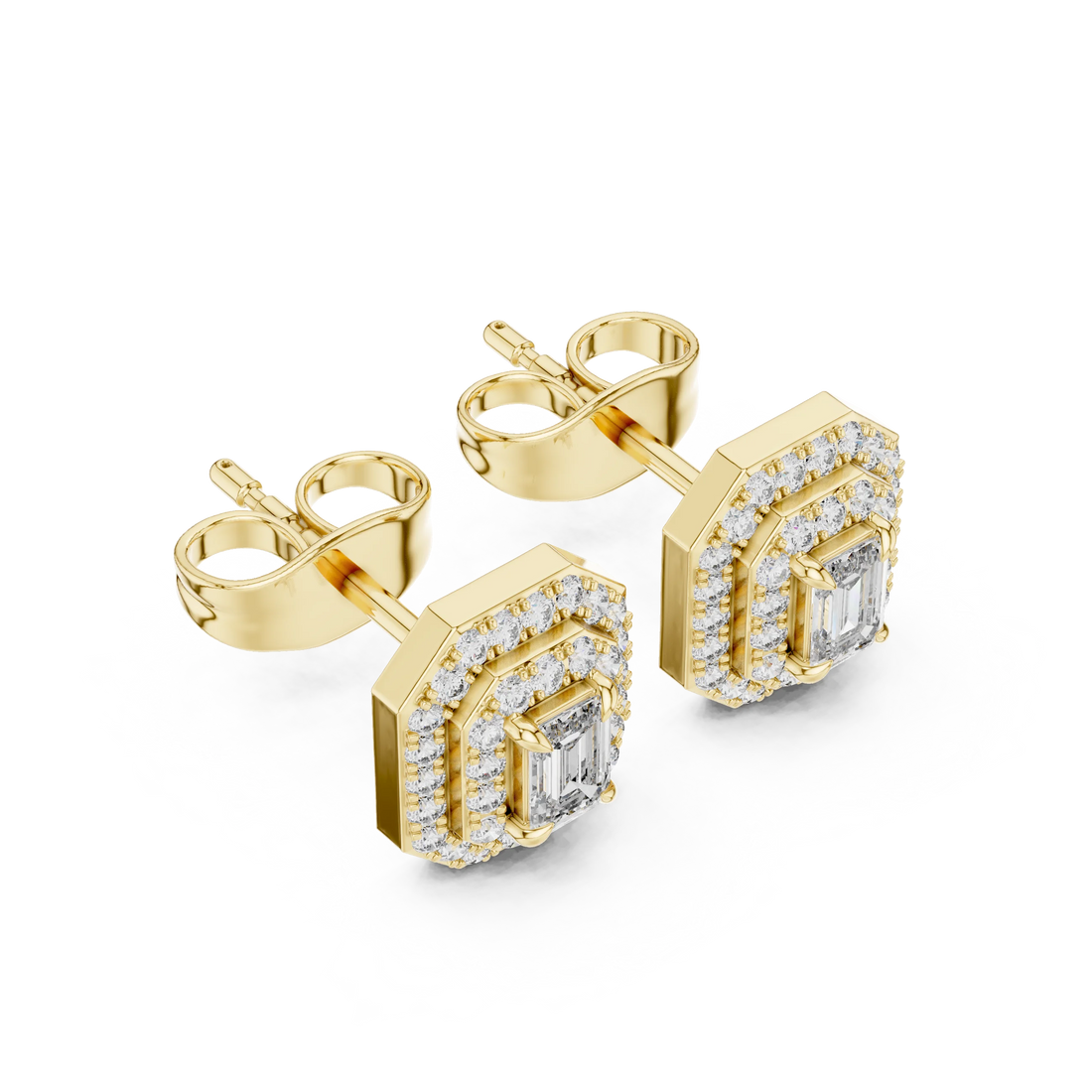 Imperial Emerald Halo Diamond Stud Earrings