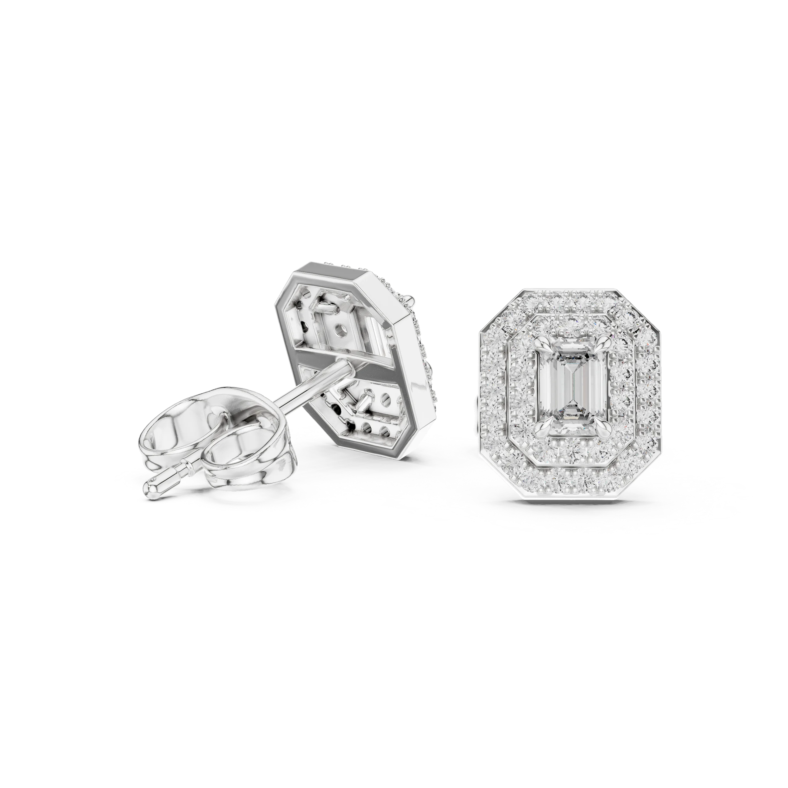 Imperial Emerald Halo Diamond Stud Earrings