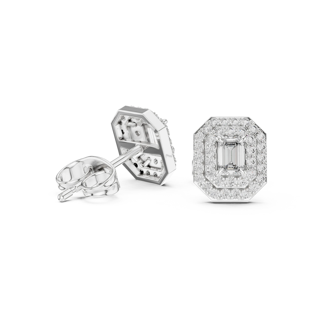 Imperial Emerald Halo Diamond Stud Earrings
