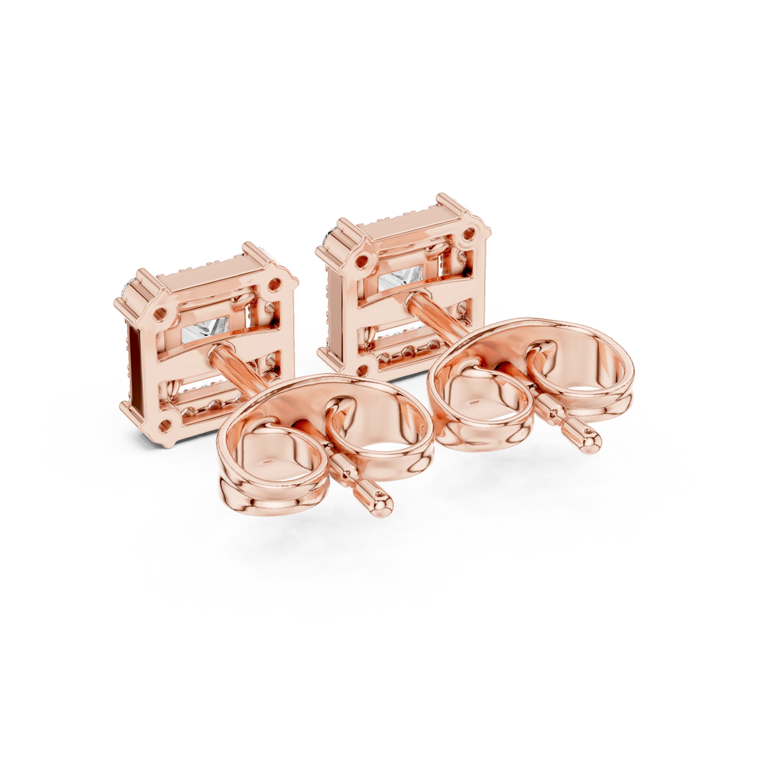 Royal Square Halo Diamond Stud Earrings