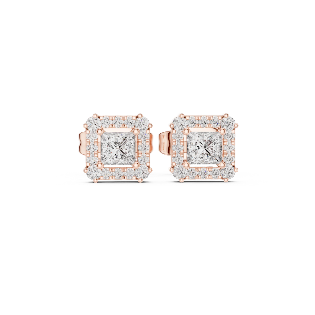 Royal Square Halo Diamond Stud Earrings