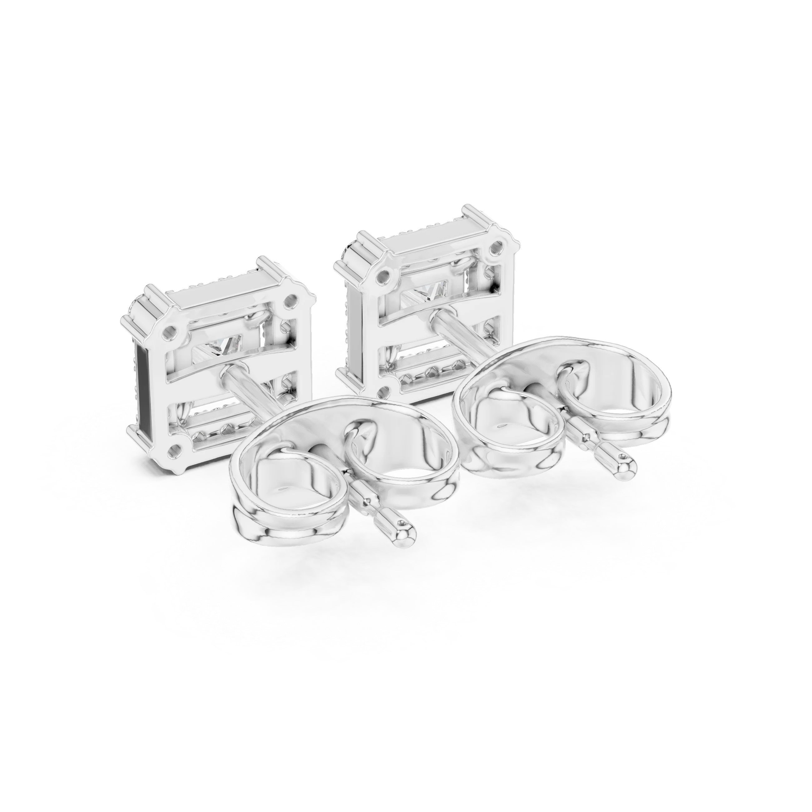 Royal Square Halo Diamond Stud Earrings