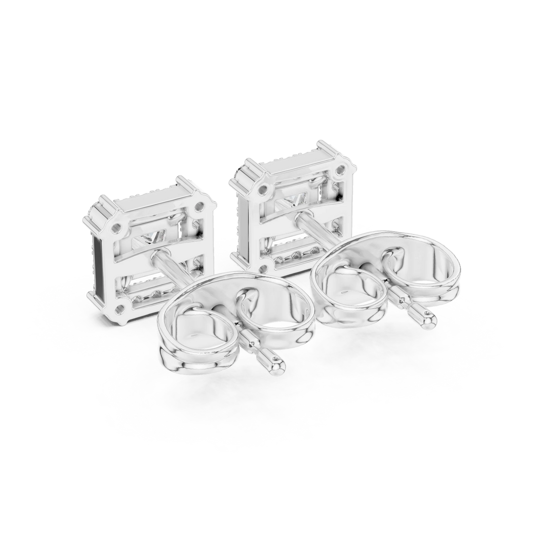 Royal Square Halo Diamond Stud Earrings
