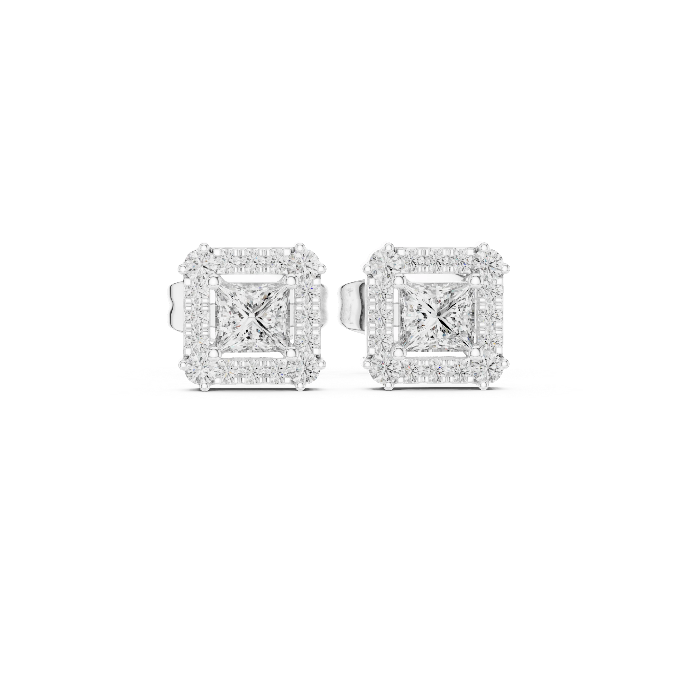 Royal Square Halo Diamond Stud Earrings