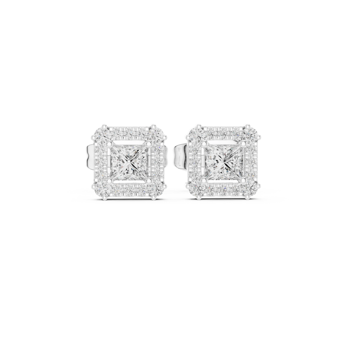 Royal Square Halo Diamond Stud Earrings