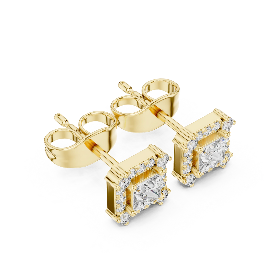Royal Square Halo Diamond Stud Earrings