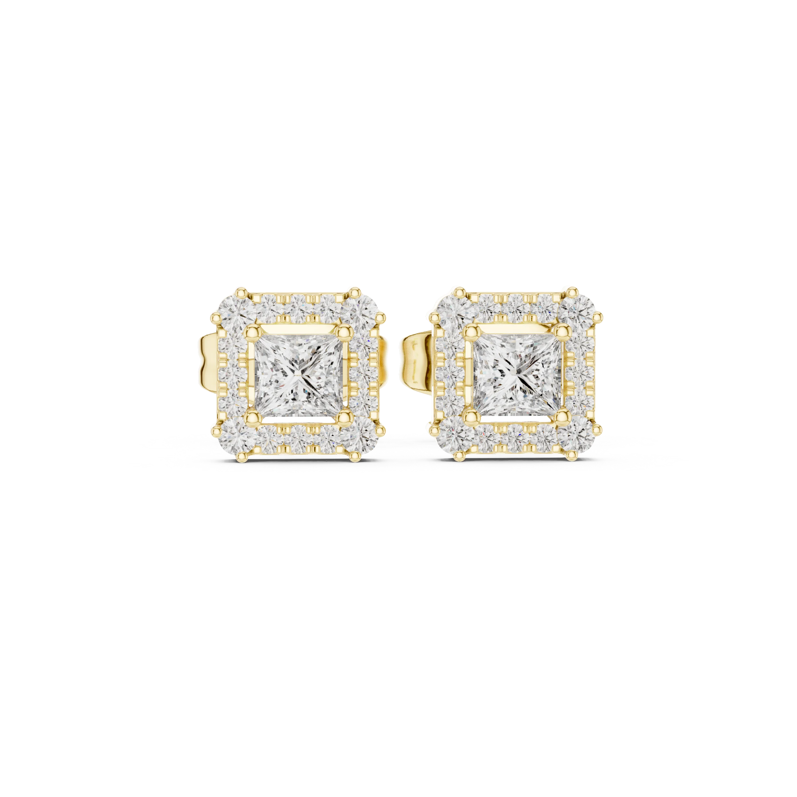 Royal Square Halo Diamond Stud Earrings