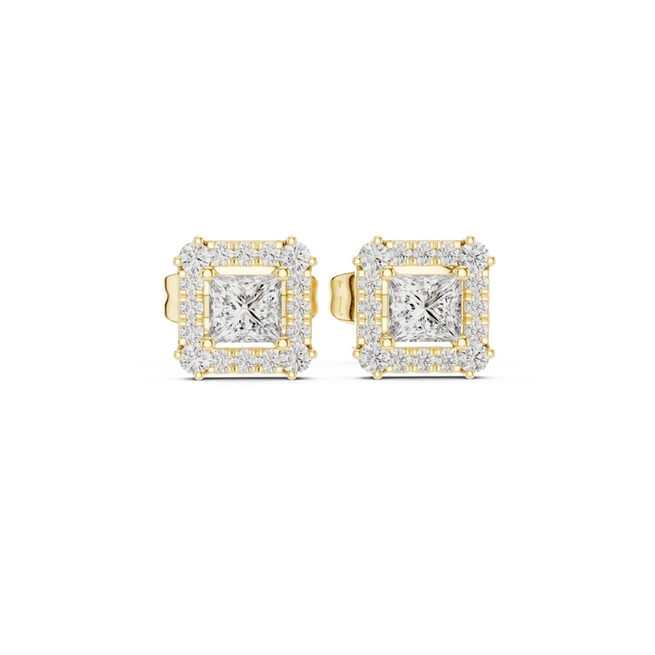 Royal Square Halo Diamond Stud Earrings