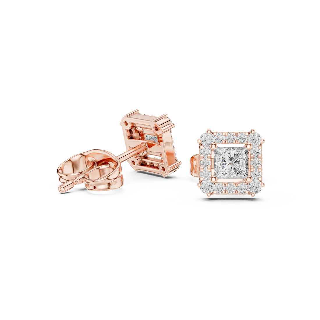 Royal Square Halo Diamond Stud Earrings