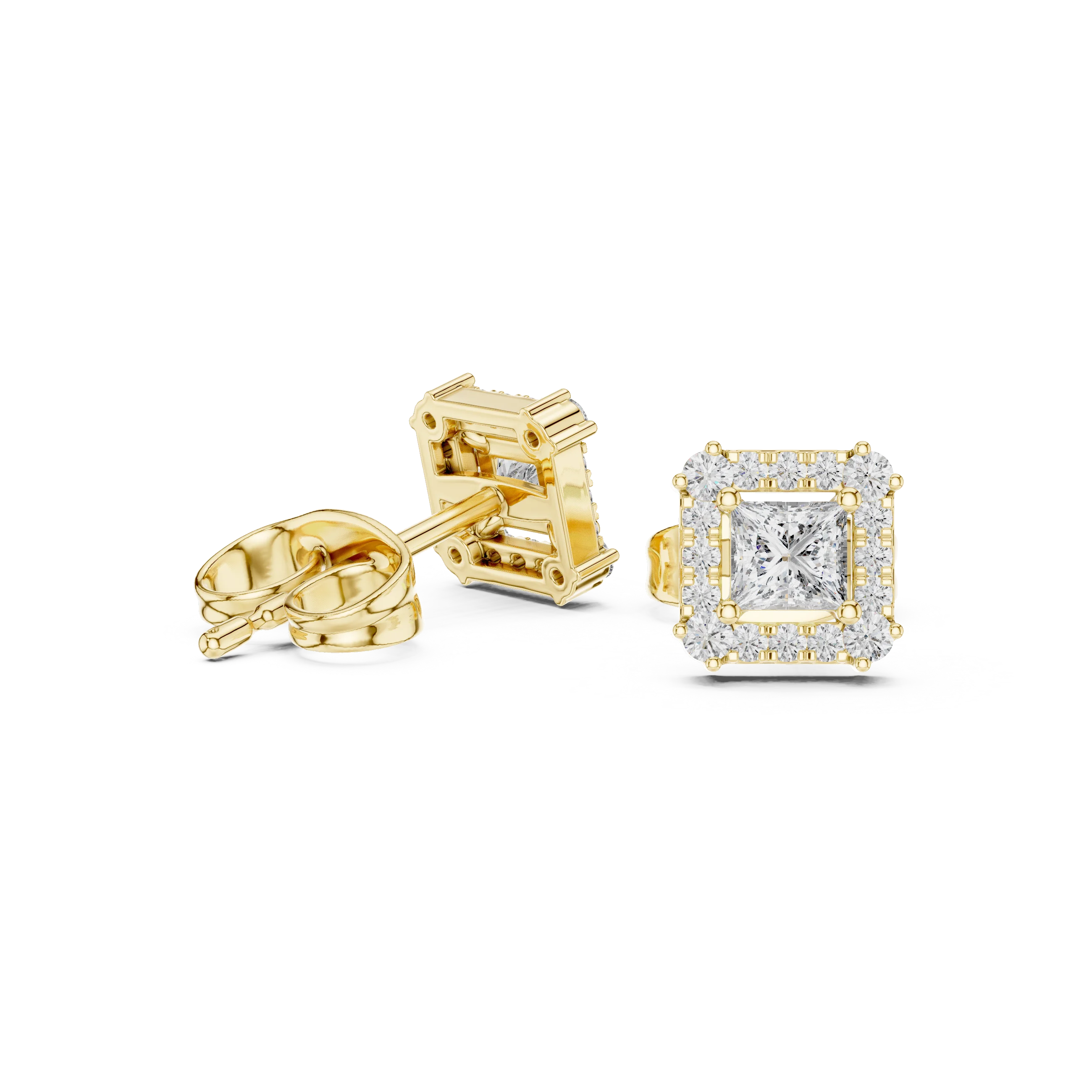 Royal Square Halo Diamond Stud Earrings