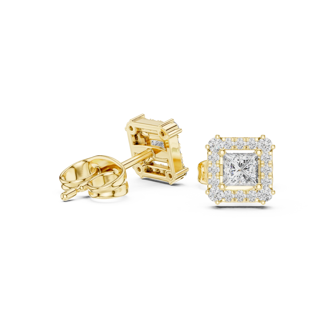 Royal Square Halo Diamond Stud Earrings