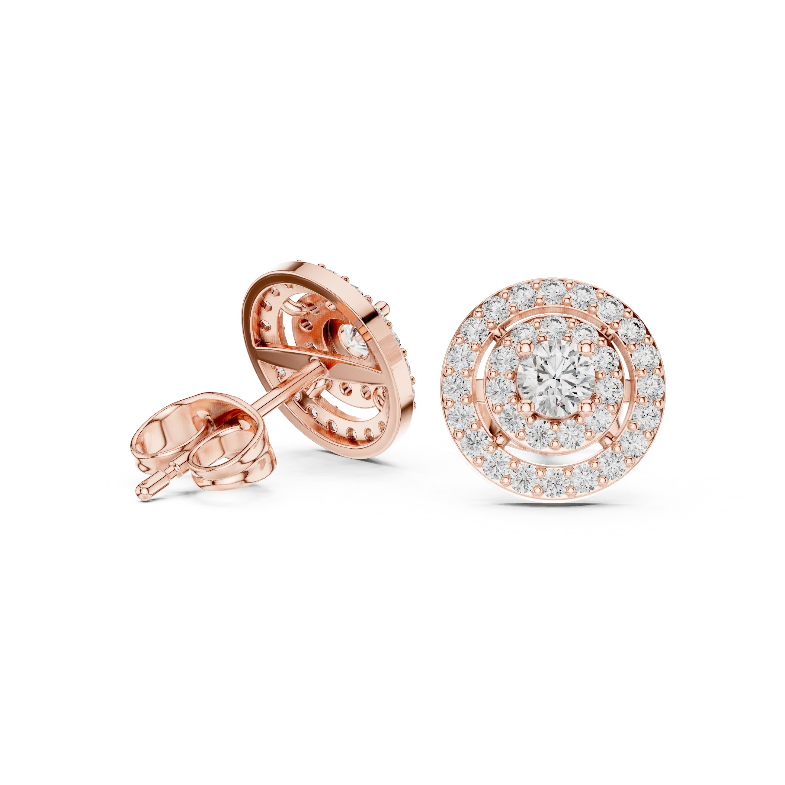 Rosé Eclipse Double Halo Diamond Stud Earrings