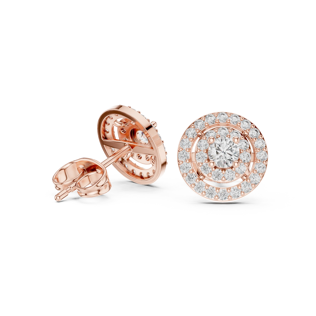 Rosé Eclipse Double Halo Diamond Stud Earrings