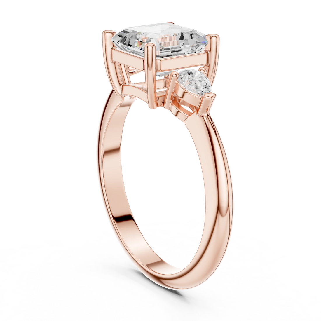 Asscher Diamond Solitaire Engagement Ring with Hidden Side Accent
