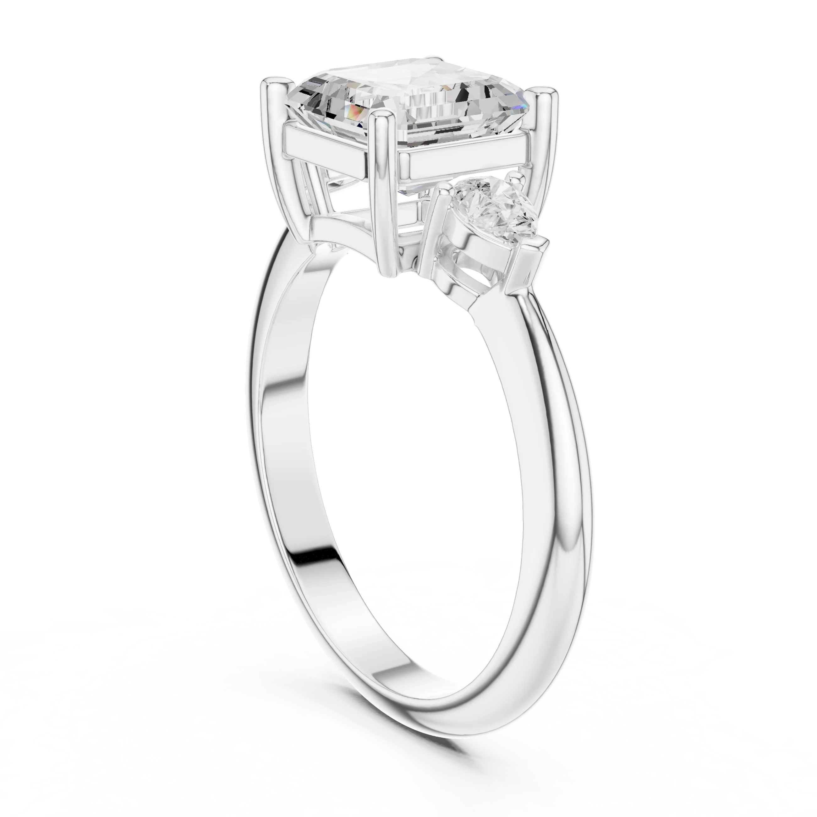 Asscher Diamond Solitaire Engagement Ring with Hidden Side Accent