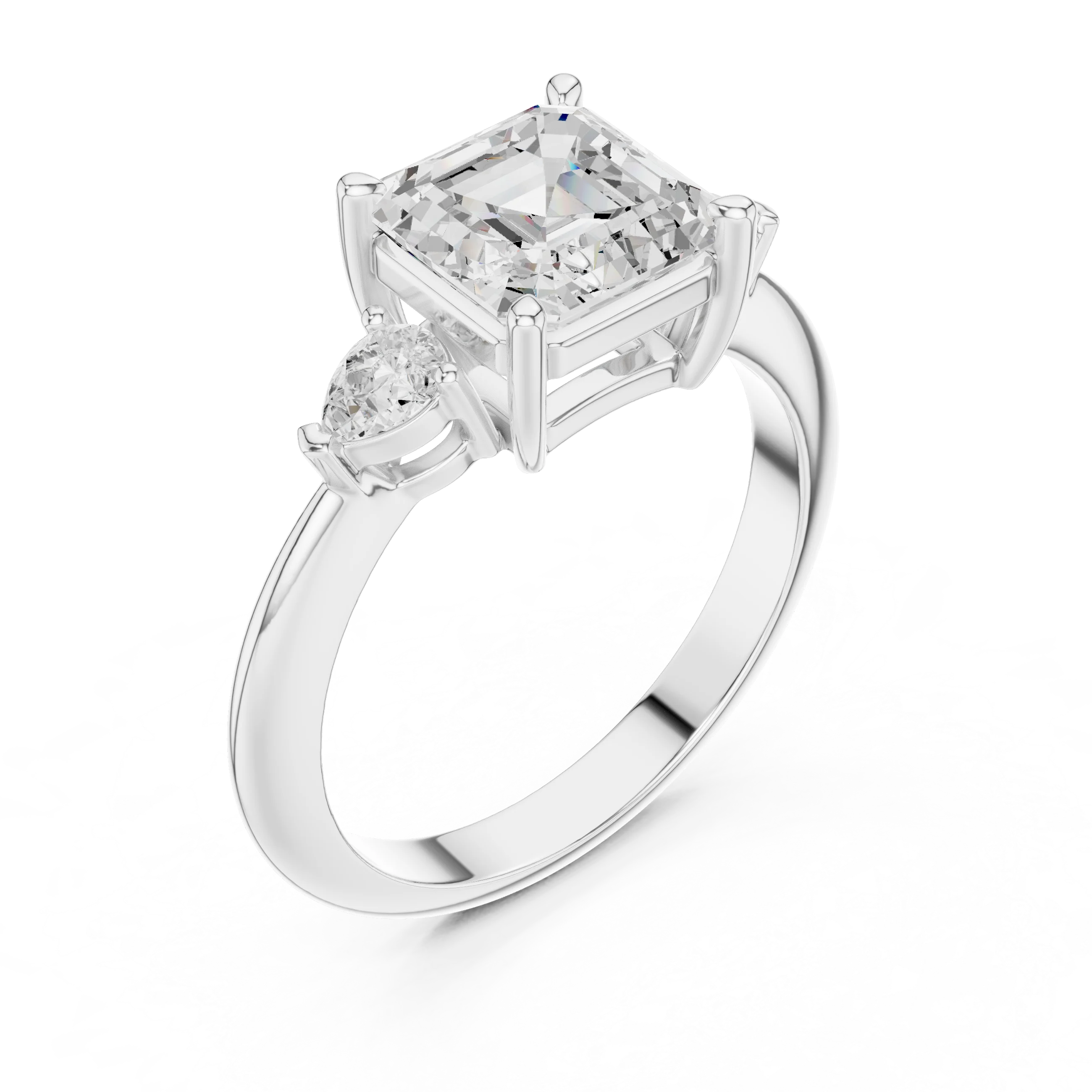 Asscher Diamond Solitaire Engagement Ring with Hidden Side Accent