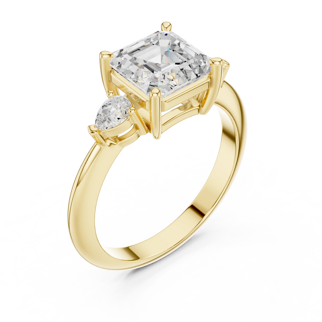 Asscher Diamond Solitaire Engagement Ring with Hidden Side Accent