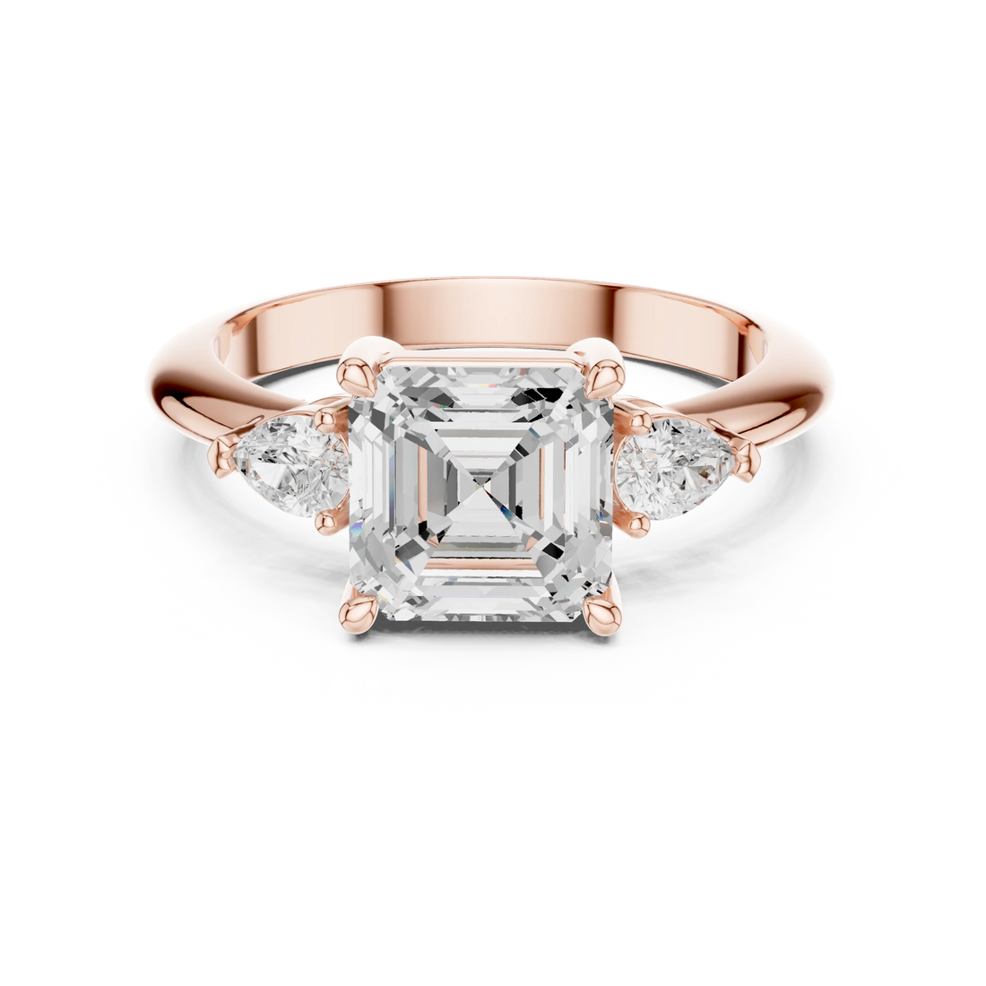 Asscher Diamond Solitaire Engagement Ring with Hidden Side Accent