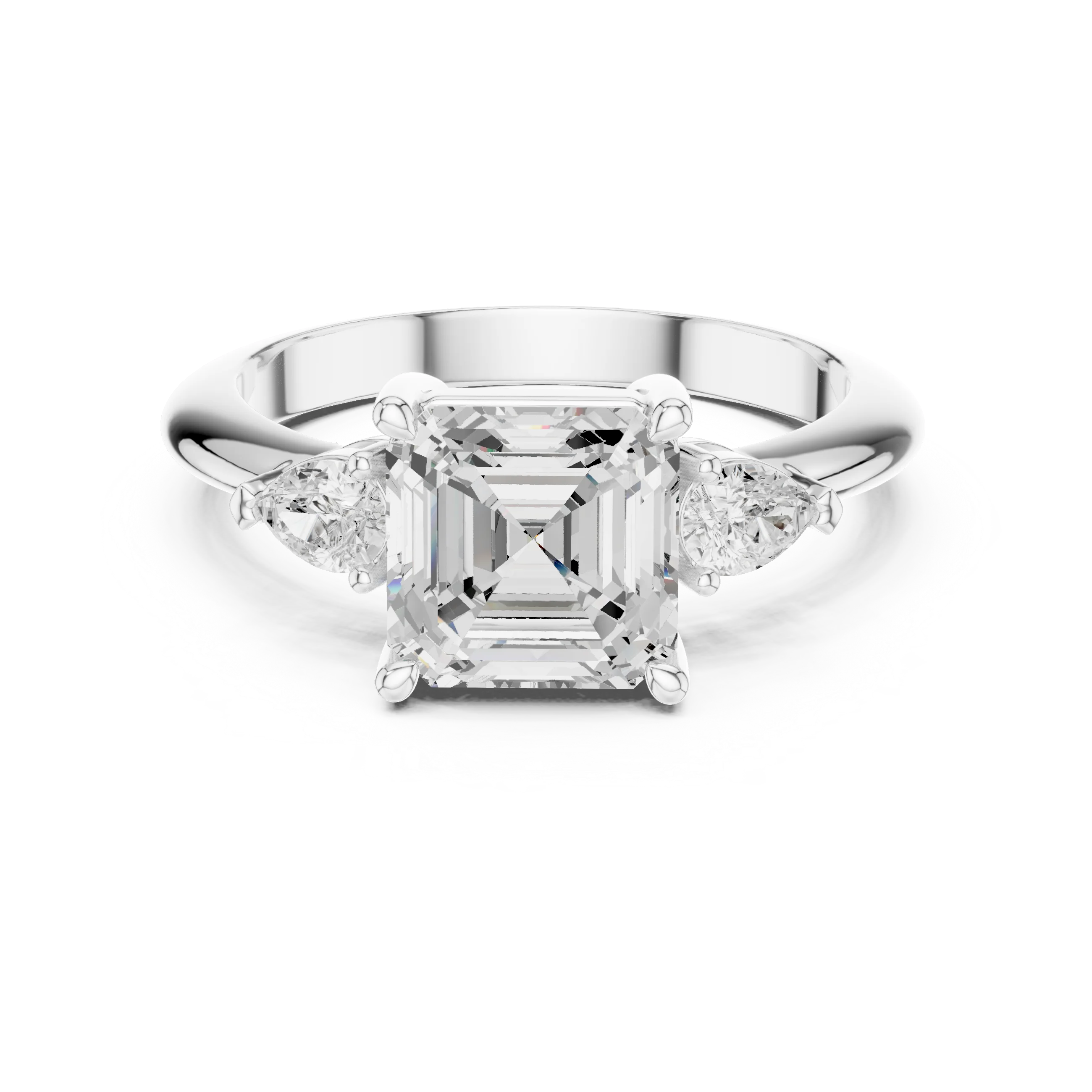 Asscher Diamond Solitaire Engagement Ring with Hidden Side Accent