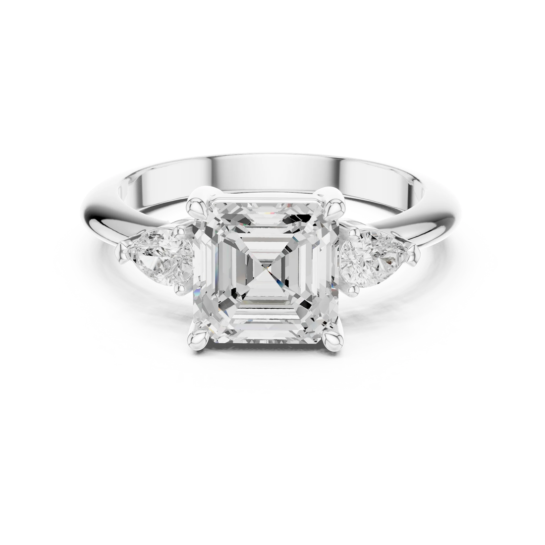 Asscher Diamond Solitaire Engagement Ring with Hidden Side Accent