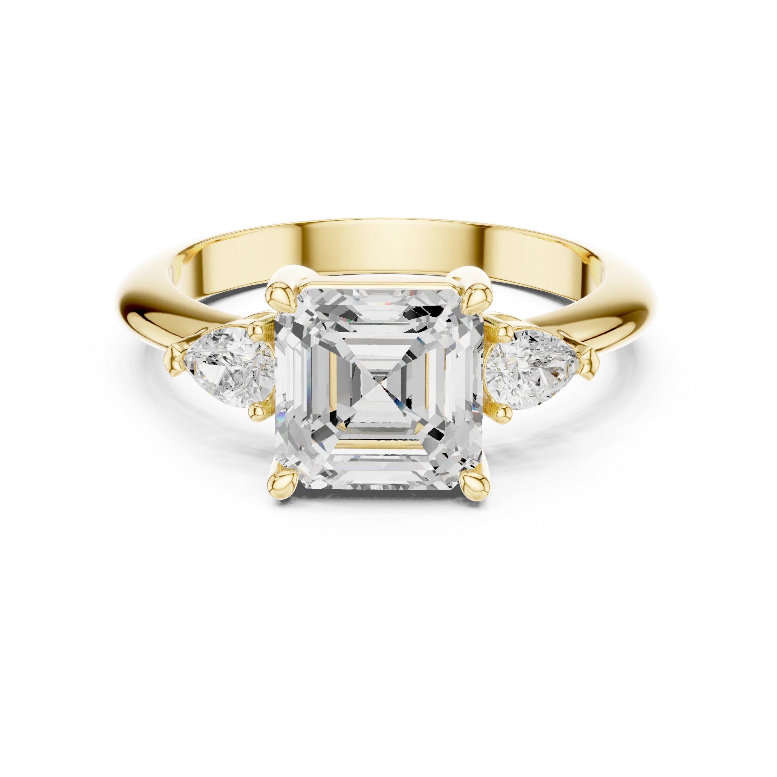Asscher Diamond Solitaire Engagement Ring with Hidden Side Accent