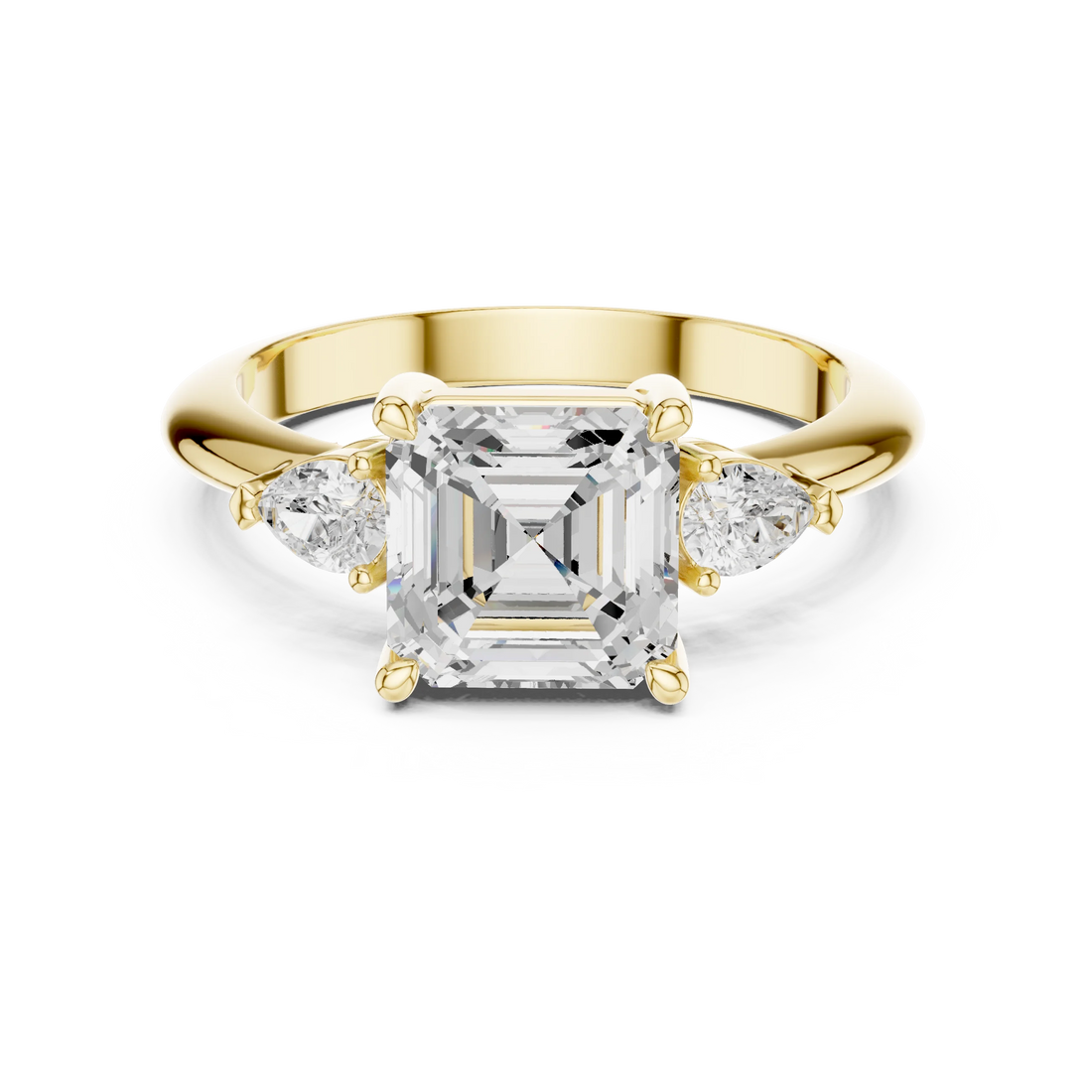 Asscher Diamond Solitaire Engagement Ring with Hidden Side Accent