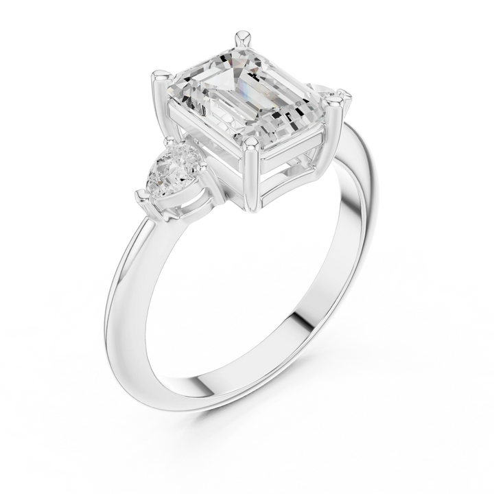 Emerald Diamond Solitaire Engagement Ring with Hidden Side Accent