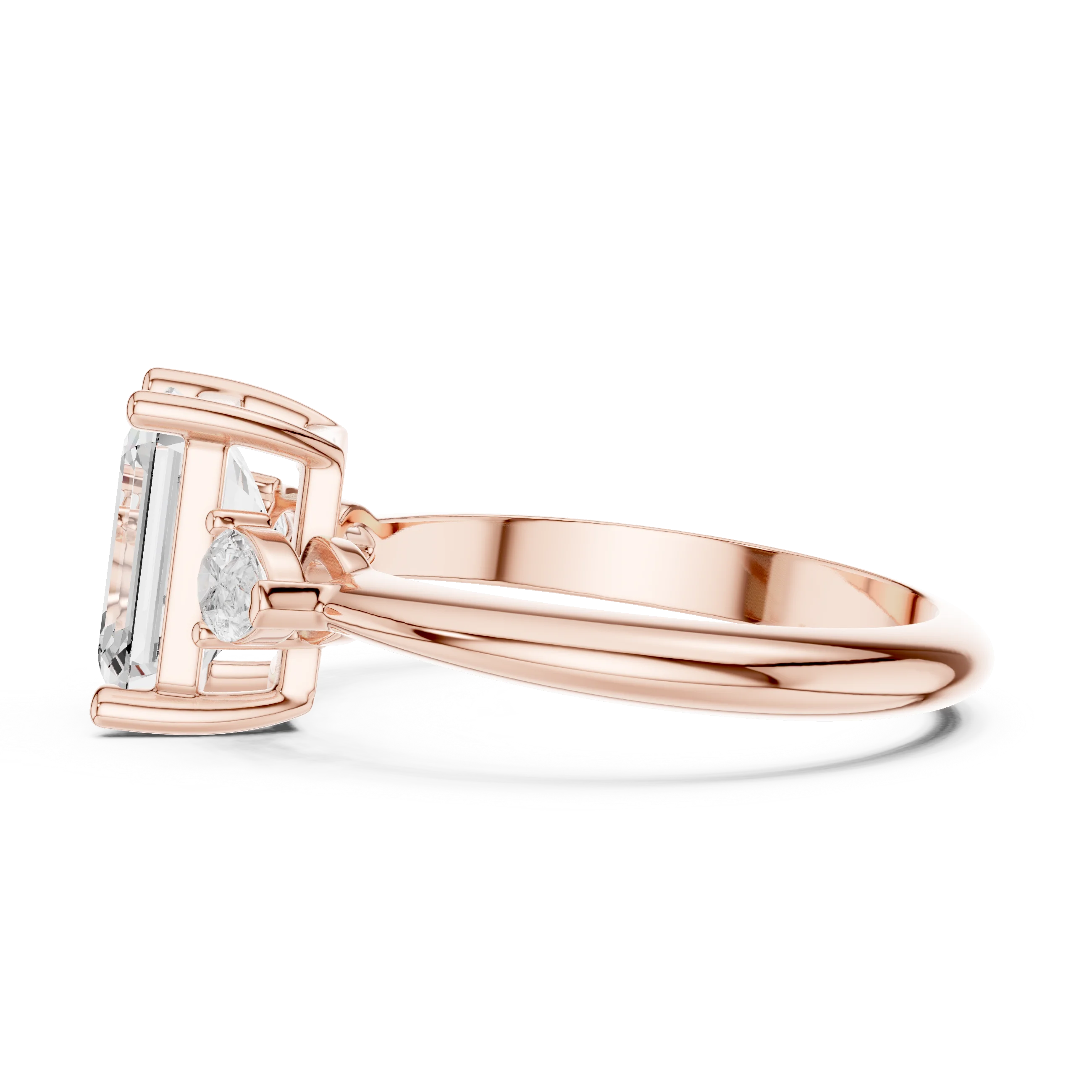 Emerald Diamond Solitaire Engagement Ring with Hidden Side Accent