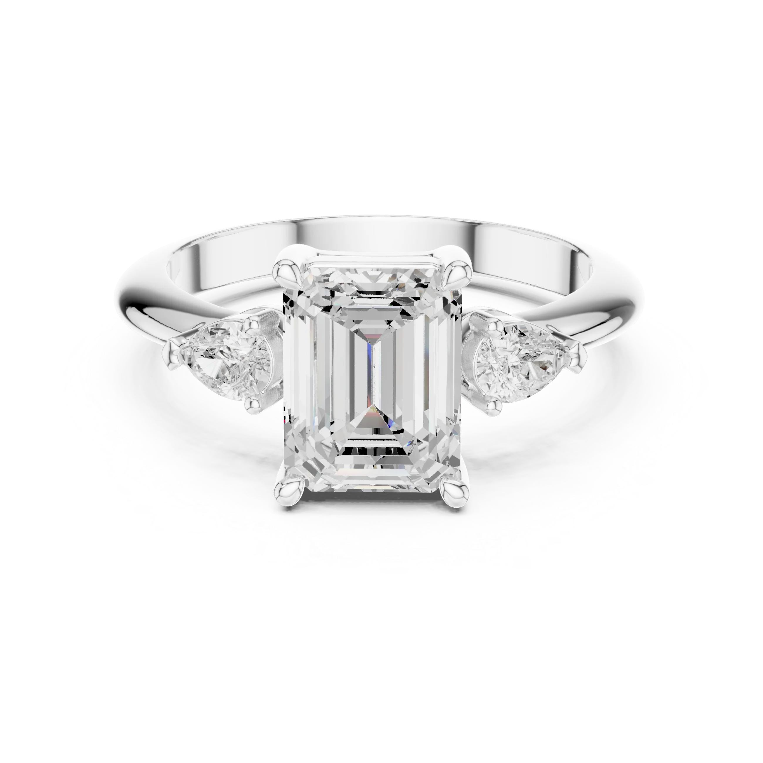 Emerald Diamond Solitaire Engagement Ring with Hidden Side Accent