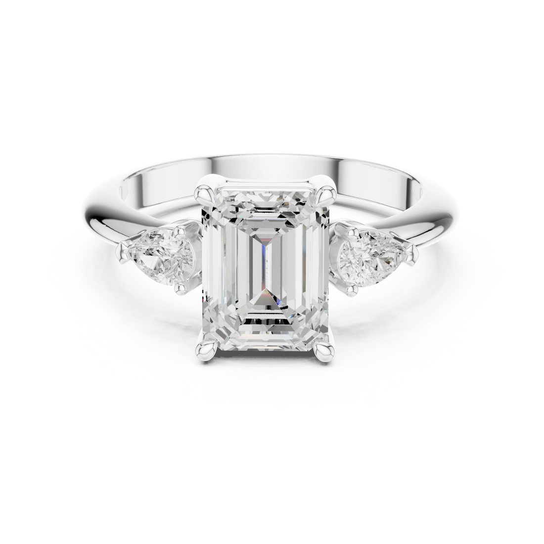 Emerald Diamond Solitaire Engagement Ring with Hidden Side Accent