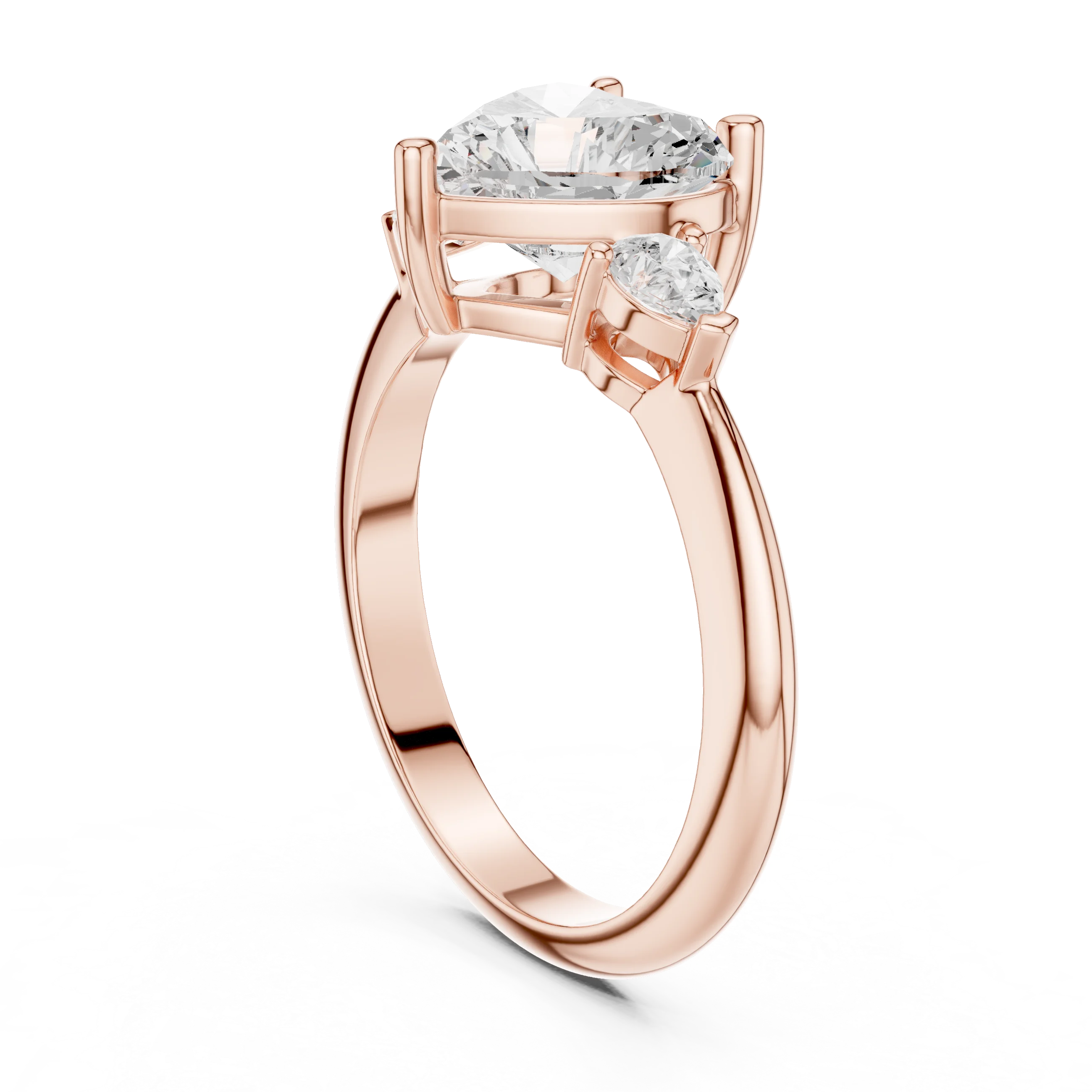 Heart Diamond Solitaire Engagement Ring with Hidden Side Accent