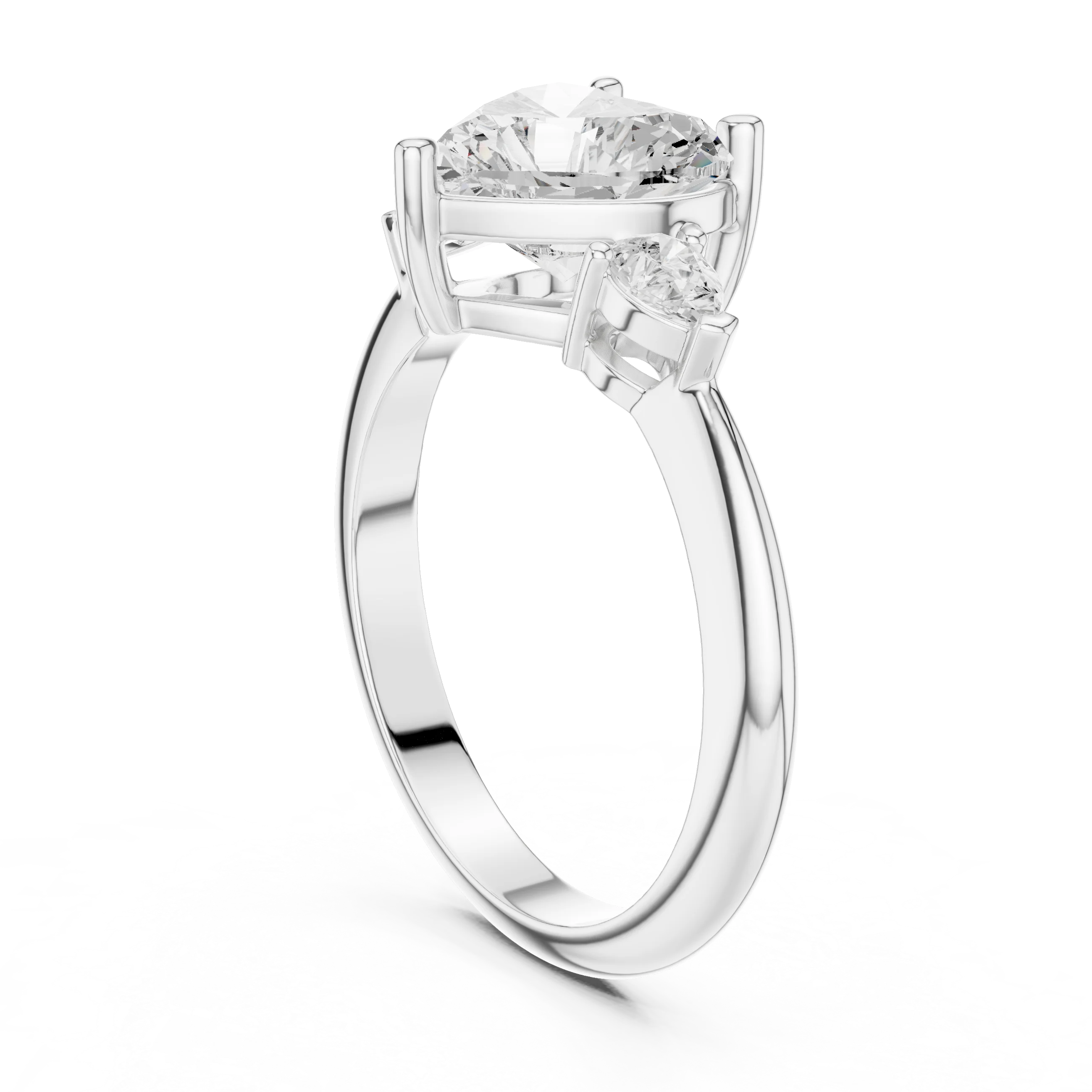 Heart Diamond Solitaire Engagement Ring with Hidden Side Accent