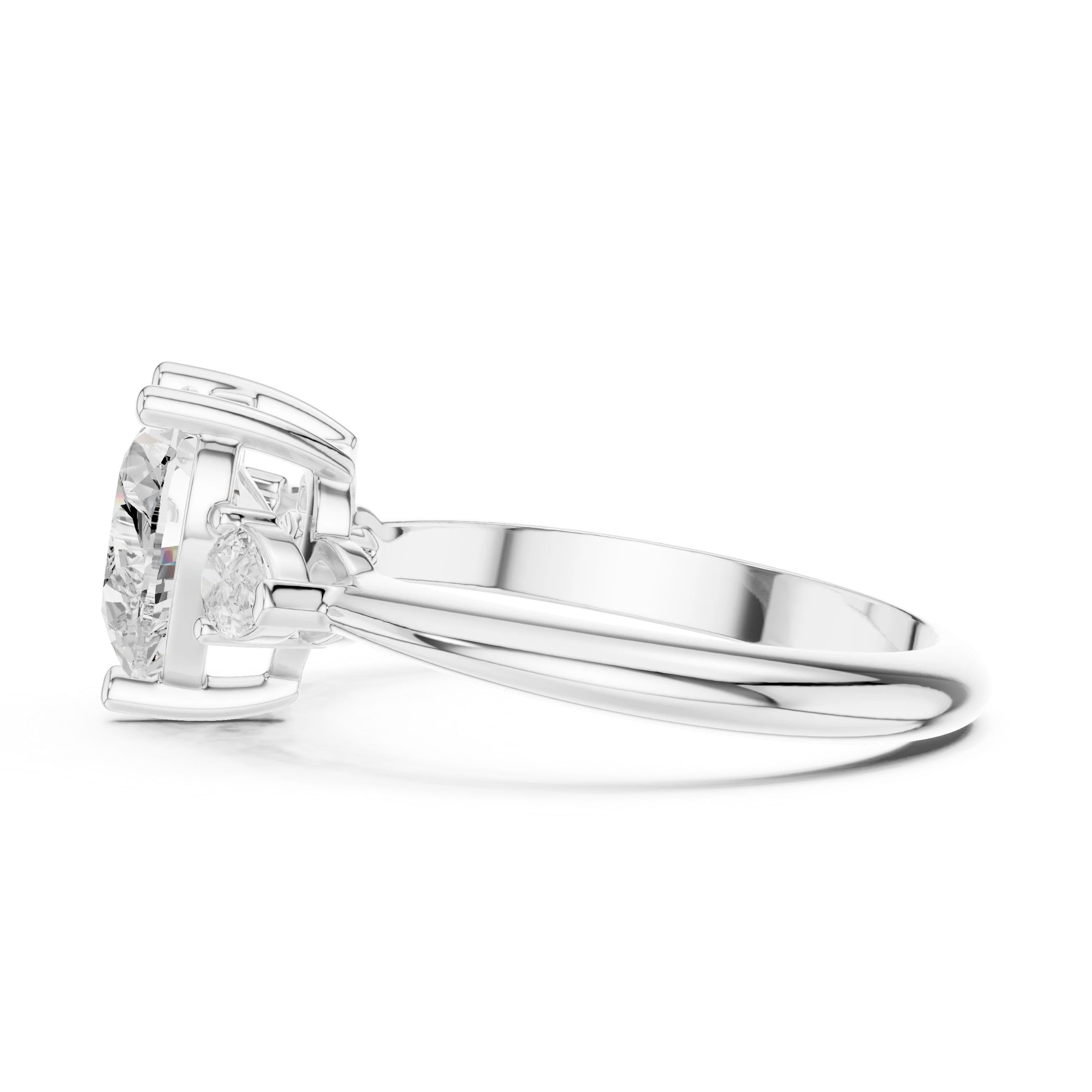 Heart Diamond Solitaire Engagement Ring with Hidden Side Accent