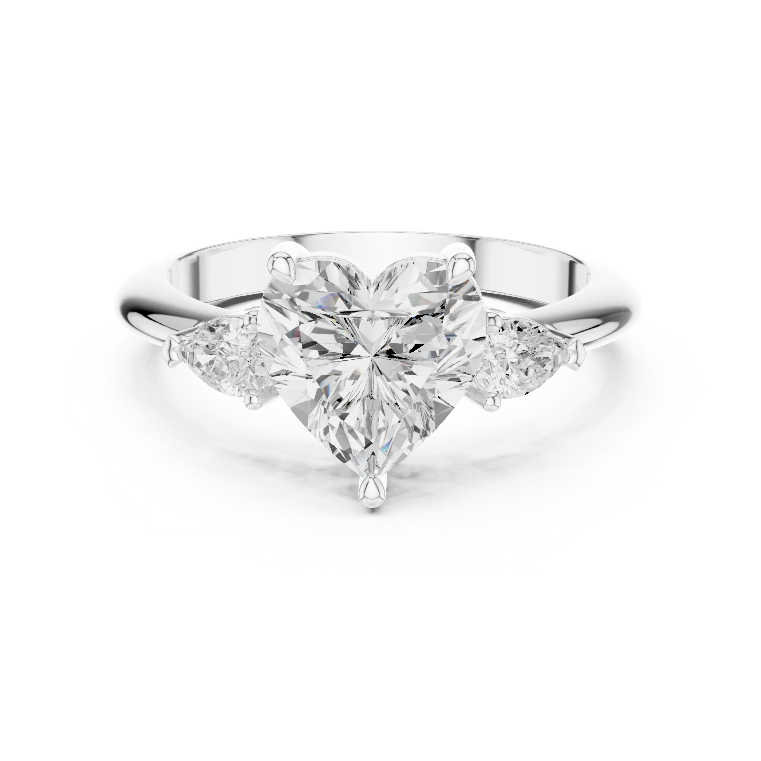 Heart Diamond Solitaire Engagement Ring with Hidden Side Accent