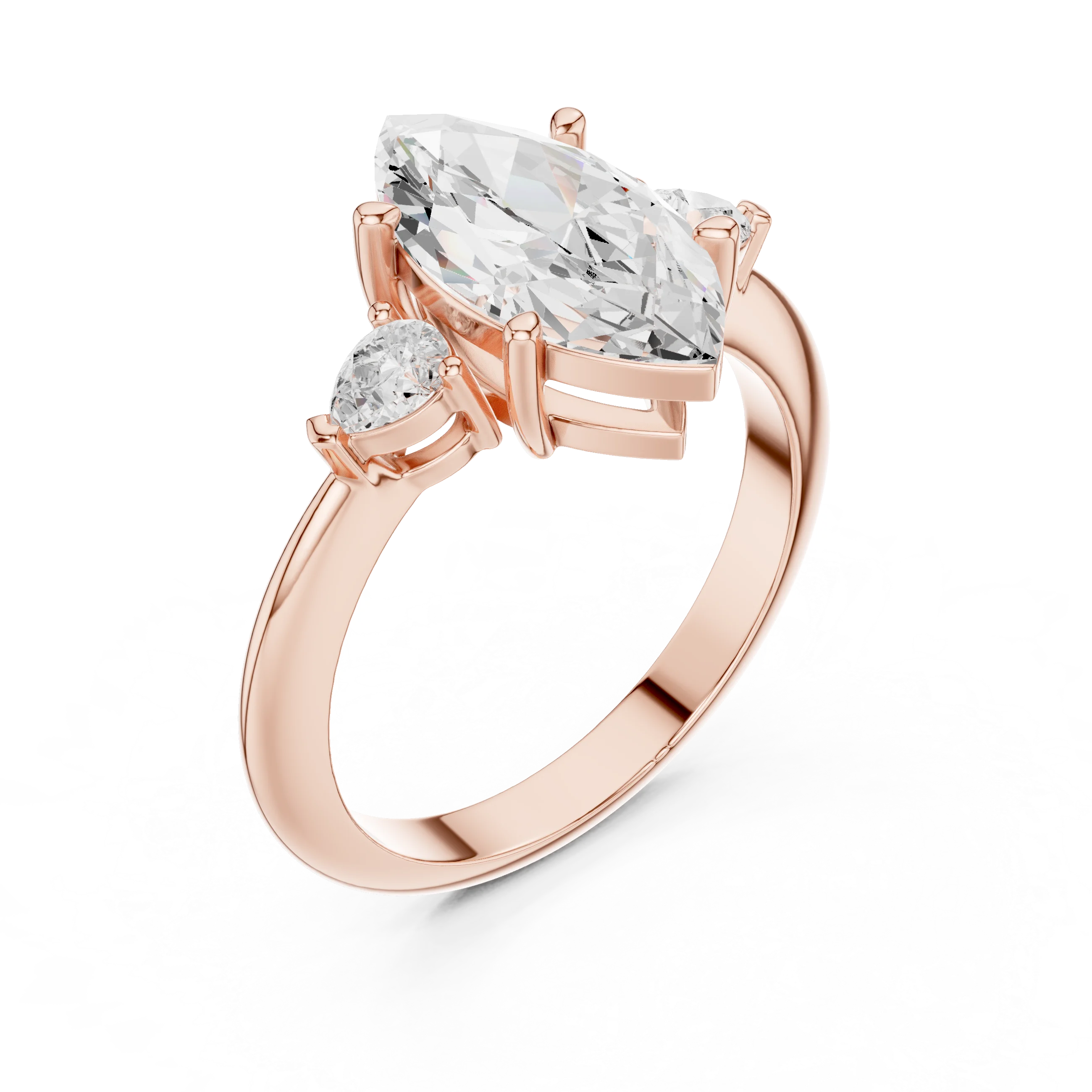 Marquise Diamond Solitaire Engagement Ring with Hidden Side Accent