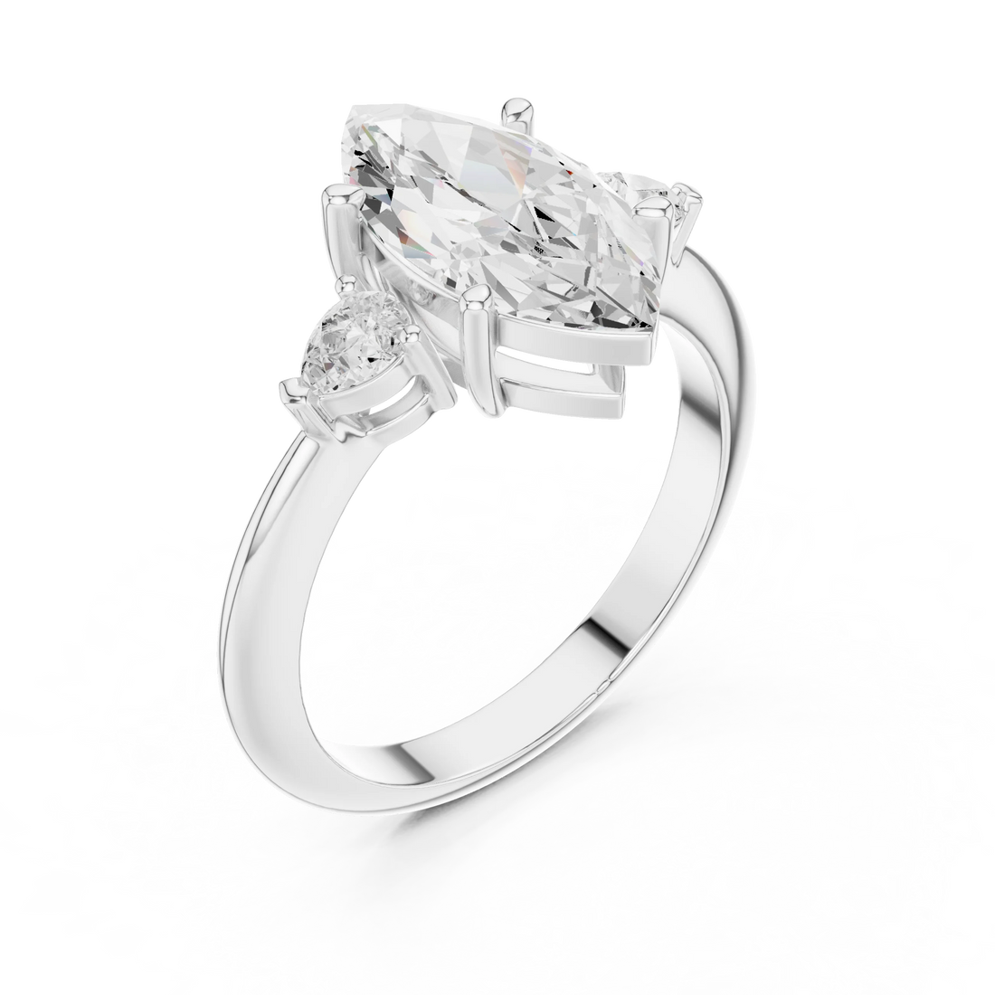 Marquise Diamond Solitaire Engagement Ring with Hidden Side Accent