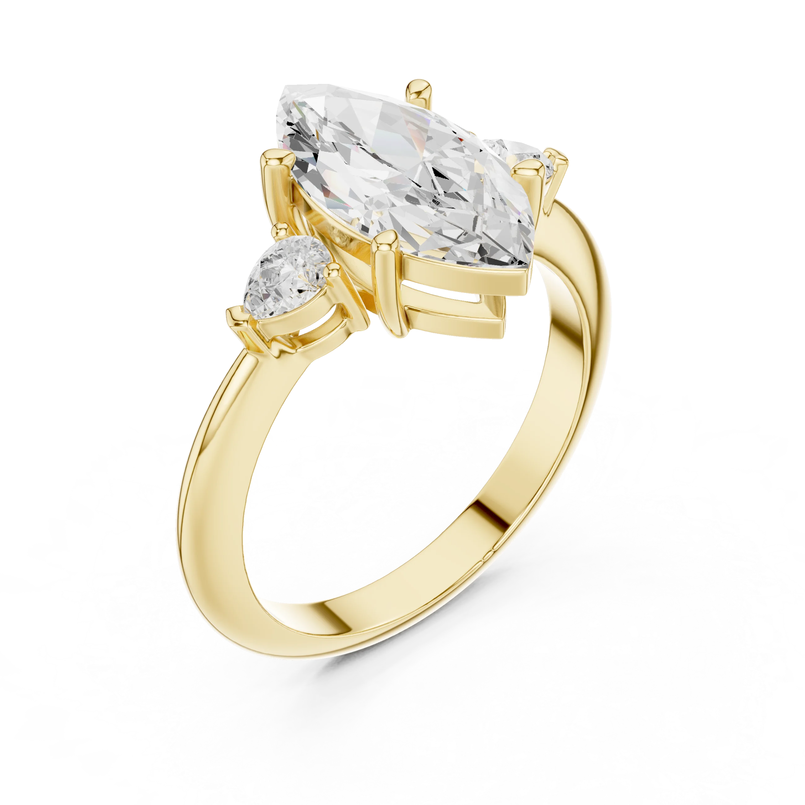 Marquise Diamond Solitaire Engagement Ring with Hidden Side Accent